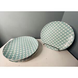 (5) Mainstays Aqua Teal White Dinner Plates 10.25 Inch Diameter Great Condition